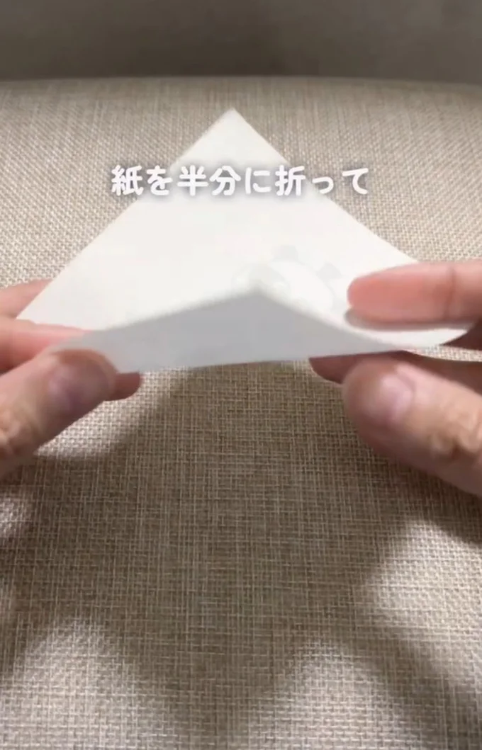 紙を半分に折る▶折り目の内側に…（⇒次へ）