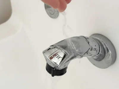 水で歯磨き粉を洗い流す（▶次へ）