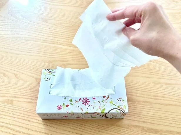 ちゃんと1枚だけ出てきました！（▶箱ティッシュ以外でもできる？）