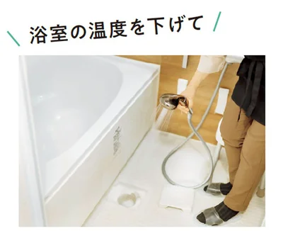 カビ取り剤をシャワーで流して換気扇を回す