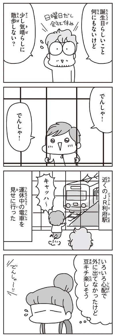 運休中の電車を見せに行った