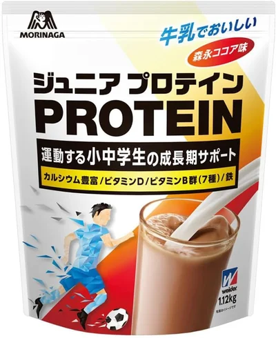  森永製菓 ジュニアプロテイン ココア味 1.12kg ウイダー ソイ ホエイ カルシウム ビタミン 鉄分 合成甘味料不使用 アンチドーピング 国産【Amazon.co.jp 限定】