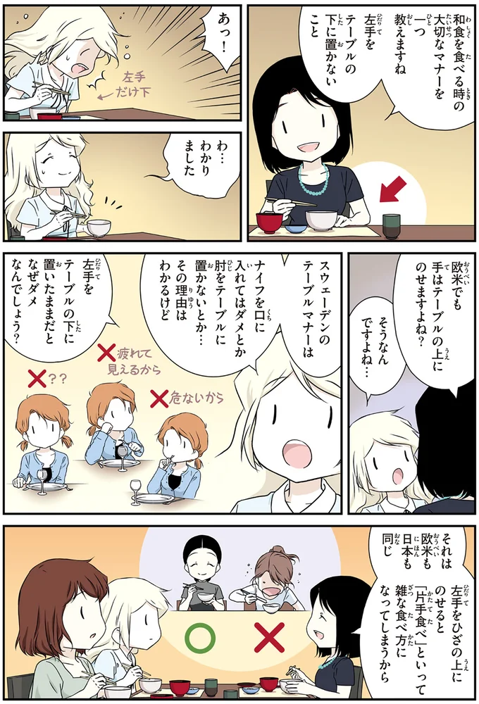 左手をテーブルの下に置かない