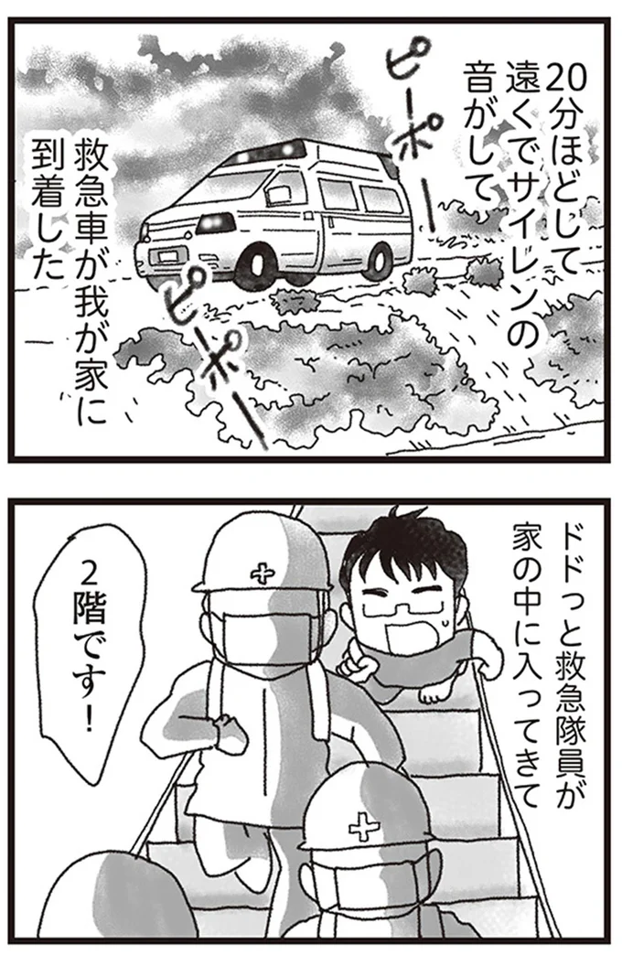 20分ほどして遠くでサイレンの音がして救急車が我が家に到着した