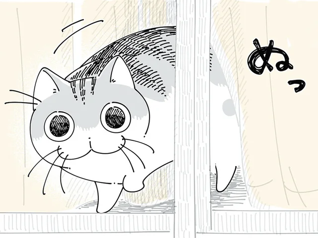 「見送りに来てくれたの」窓から飼い主の顔を見たネコの驚くべき反応