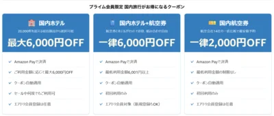 プライム会員は国内旅行がお得