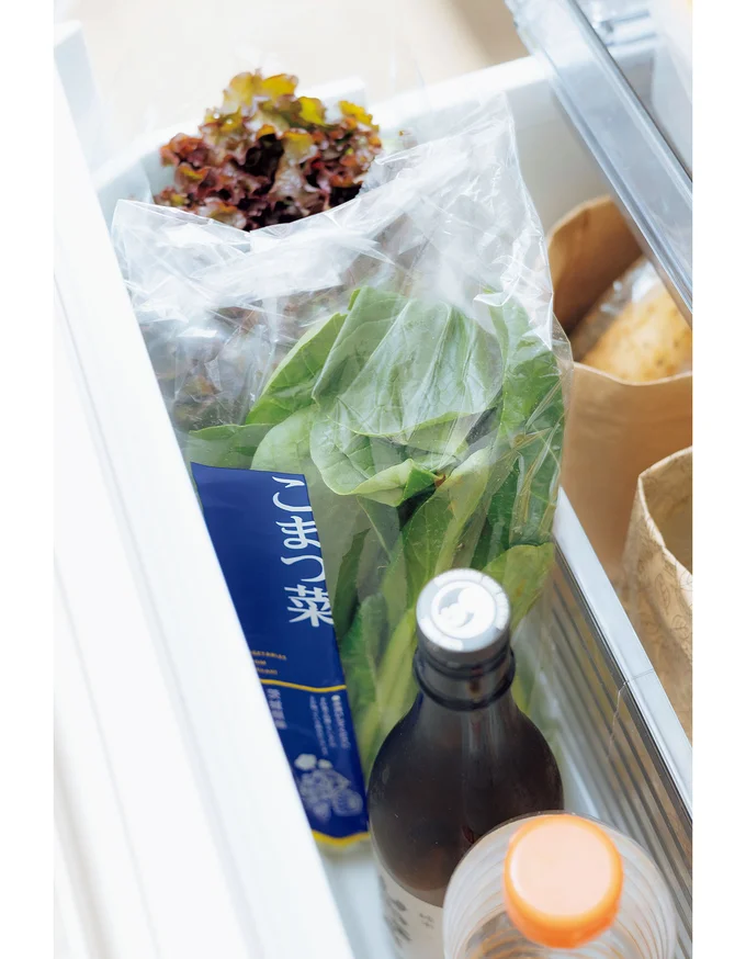 葉物野菜は、手前に立てて保存