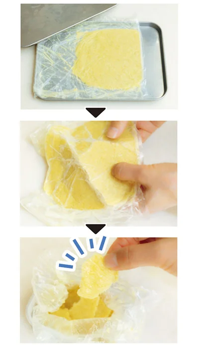 【小分け冷凍のコツ】しょうがはすりおろしてから薄く伸ばして冷凍し、割っておく