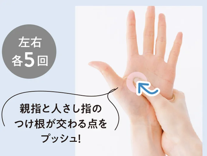 親指と人さし指のつけ根が交わる点をプッシュ!