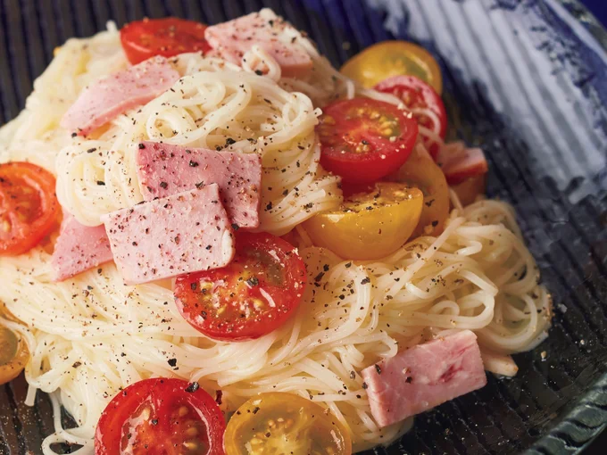 ミニトマトとハムのマリネそうめん
