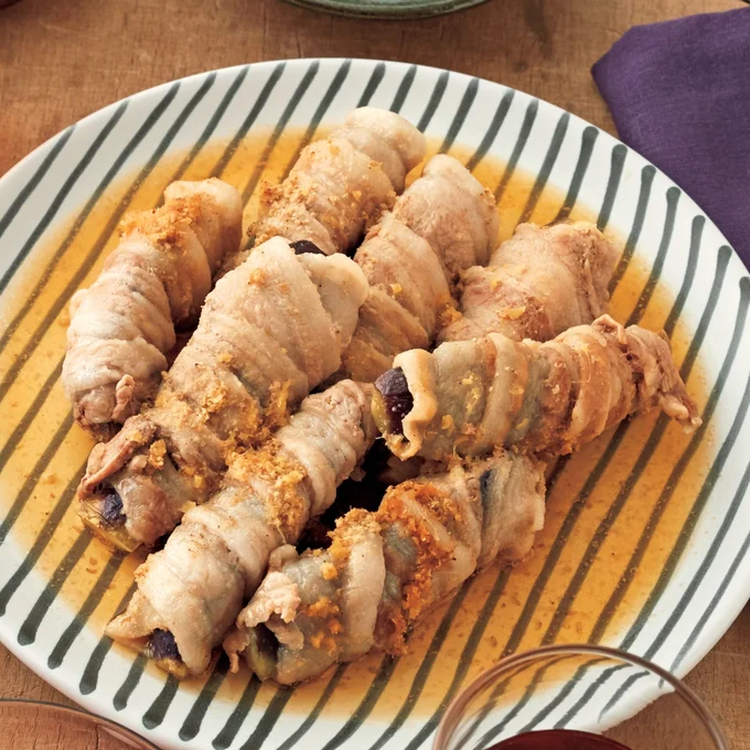 なすの豚肉巻きレンジ蒸し