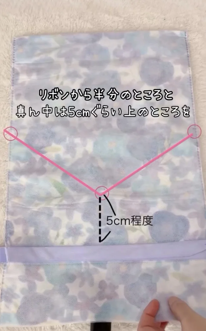 3点が結ぶように印が付く▶前面だけカットして…(⇒次へ)