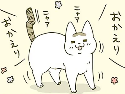 ニコニコで迎えてくれる猫