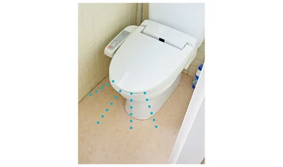 ふたを閉めて流しても、すき間からしぶきが飛び散ります