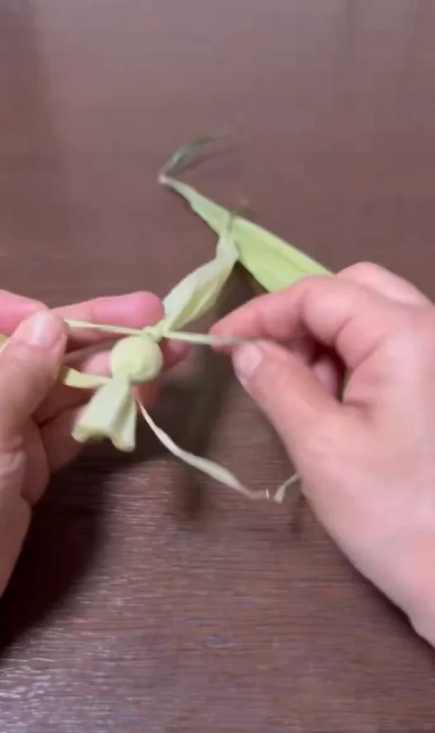 顔に皺がよらないように、なるべく丸くします▶もう1枚の皮で髪を作ります（⇒次へ）