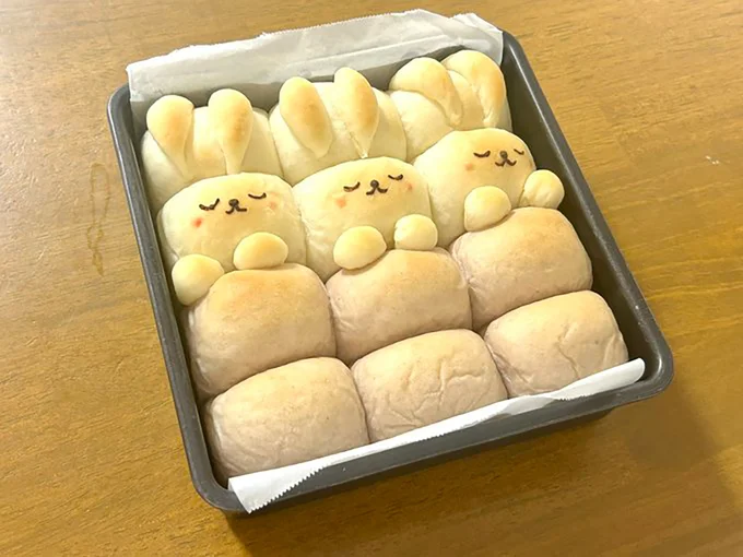 ねんねウサギちゃんパン▶パン屋さんが開けそう!(⇒次へ)