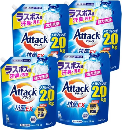 【大容量】アタック抗菌ＥＸ つめかえ用 ２０００ｇ×４個