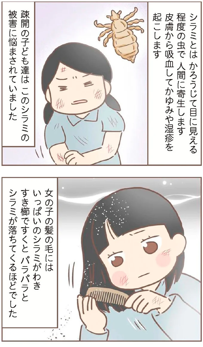 疎開の子ども達はこのシラミの被害に悩まされていました