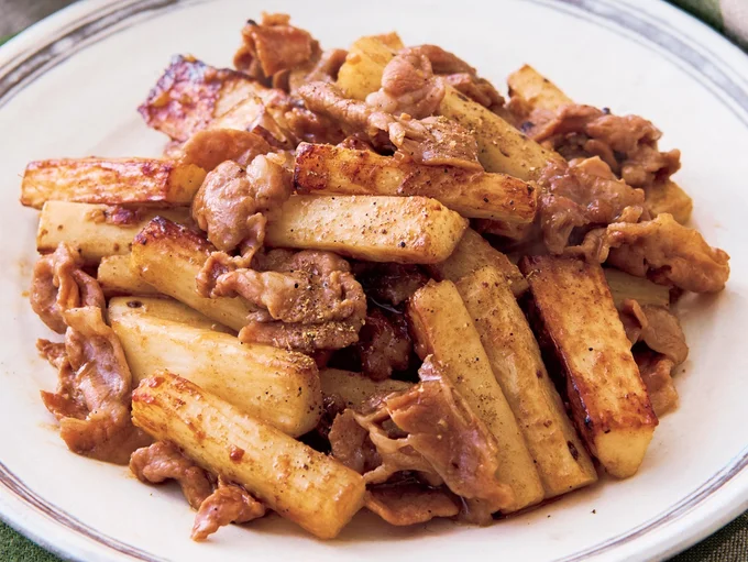長いもと豚肉のピリ辛炒め