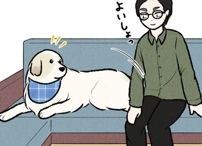 ソファを独占する大型犬。「格下」の息子が座ろうとすると？