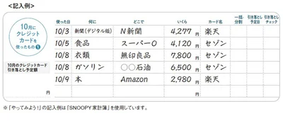 クレカを使った項目と金額を書く