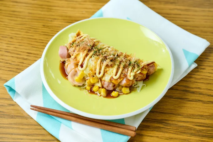 レンジで作れて簡単な「『おさかなのソーセージ』のお好み焼き風」