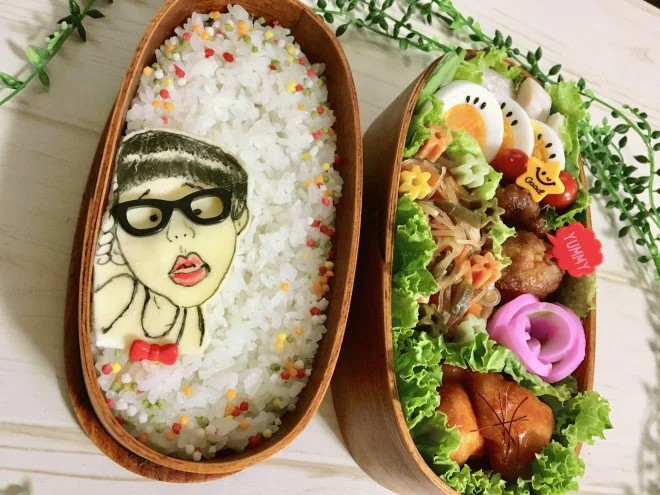 メガネはもしや、アクセサリーのパーツ!?　キャラ弁「ひょっこりはん弁当」（投稿者：3匹の大ぶたママ さん）