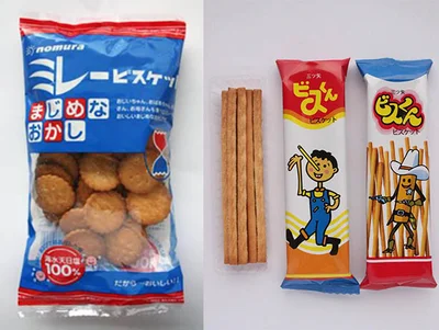 左： ミレービスケット/野村煎豆加工店　右：ビスくん/三ツ矢製菓