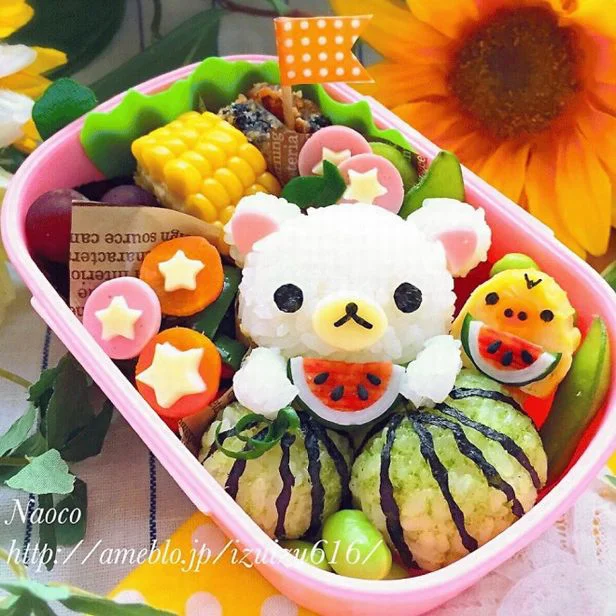 「カニカマ×きゅうり＝スイカ」でキャラを夏バージョンに【キャラ弁】