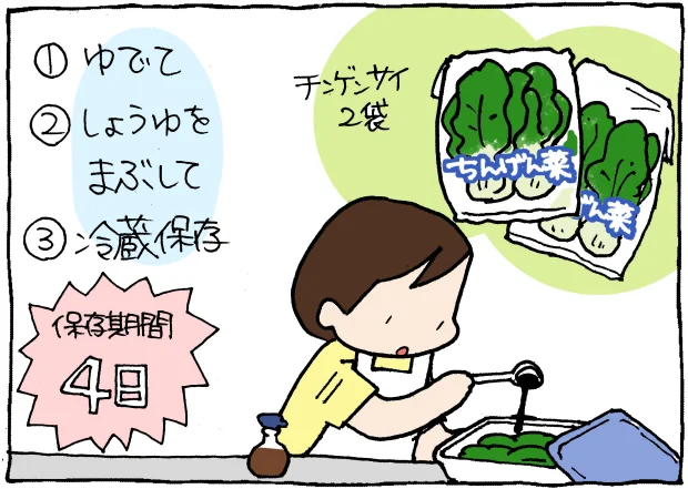 傷みやすい野菜も、ゆでてしょうゆをまぶせば保存期間が長くなる！