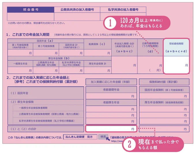 「ねんきん定期便」見方の見本