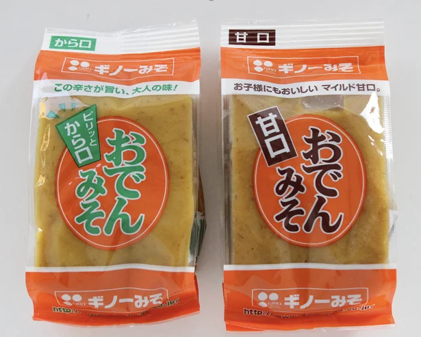 愛媛のスーパーでよく見るギノー味噌「おでんみそ(甘口)(ピリッとから口)」