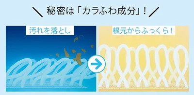 外で干したようにふっくら仕上がる「カラふわ成分」を配合