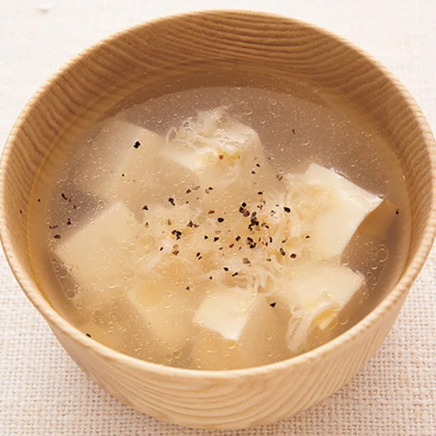 ごま油のこうばしい香りがGOOD！「豆腐と帆立のスープ」