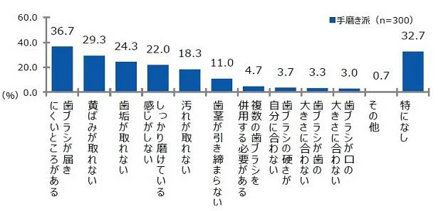 手磨き派対象 現在使用している歯ブラシへの不満