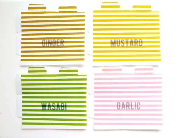 WASABI：グリーン、GARLIC:ピンク、GINGER：ベージュ、MUSTARD：イエローの全4種類