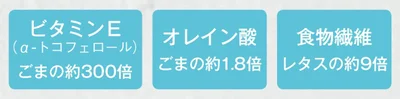 ビタミンEはごまの約300倍、オレイン酸はごまの約1.8倍、食物繊維はレタスの約9倍