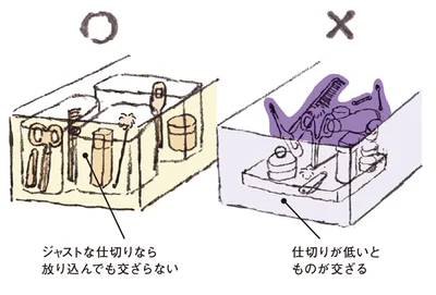 【画像を見る】深さのある引き出しは、高さに合わせて空間を区切る