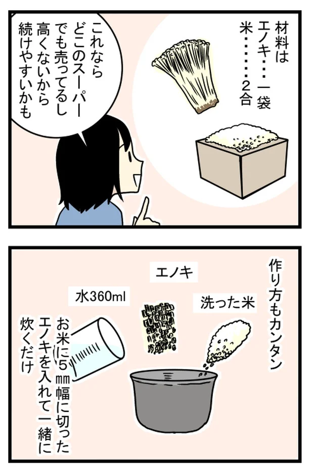  カンタン！イラストで見るえのきご飯の作り方