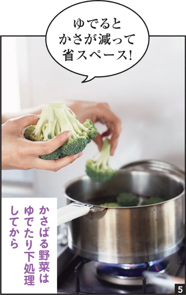 ▷5 かさばる野菜はゆでたり下処理してから