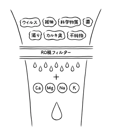 RO（逆浸透膜）浄化システムにより、化学物質や環境ホルモンをしっかり除去