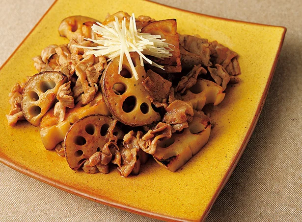 れんこんを皮ごと使う「れんこんと豚肉の黒酢炒め」