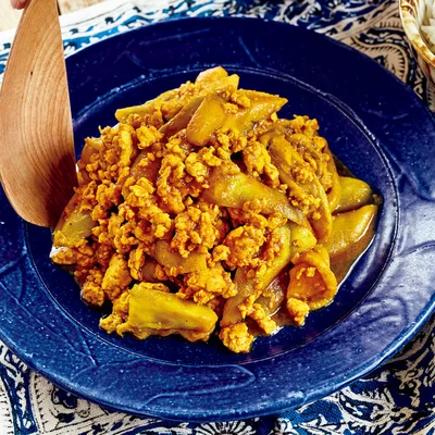 「ざくざくなすのカレー炒め煮」