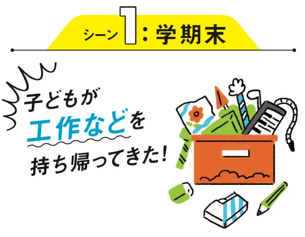 シーン1▷ 学期末に、子どもが工作などを持ち帰ってきた！