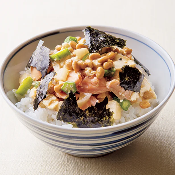 「鮭と納豆のねばねば丼」