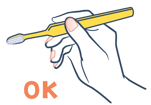 歯ブラシの持ち方は、鉛筆を持つような形が基本。