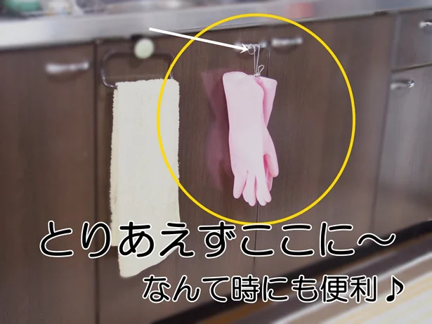 ゴム手袋も挟んで吊しておくだけで衛生的に!
