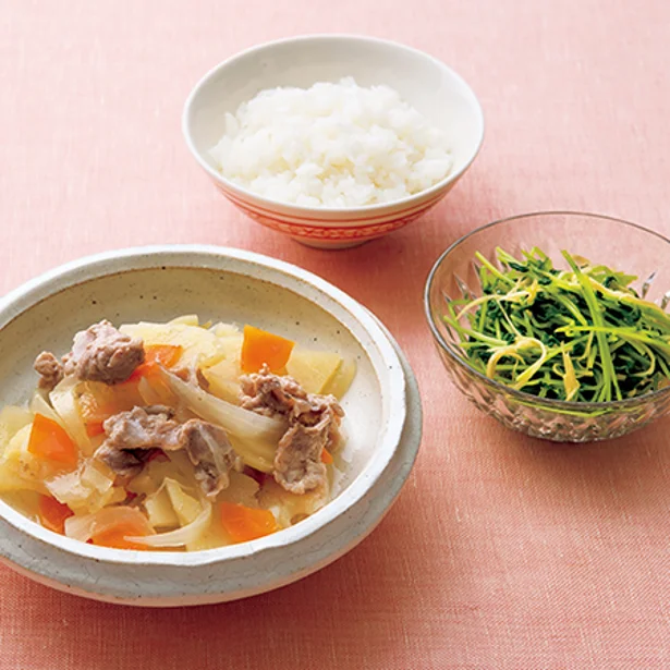 「薄切りじゃがいもの塩肉じゃが定食」