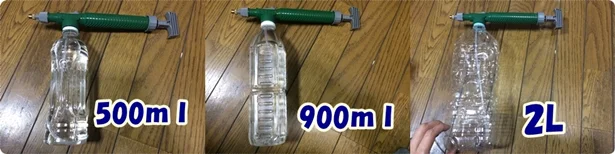 500ml、900ml、2Lのペットボトルに使用できました