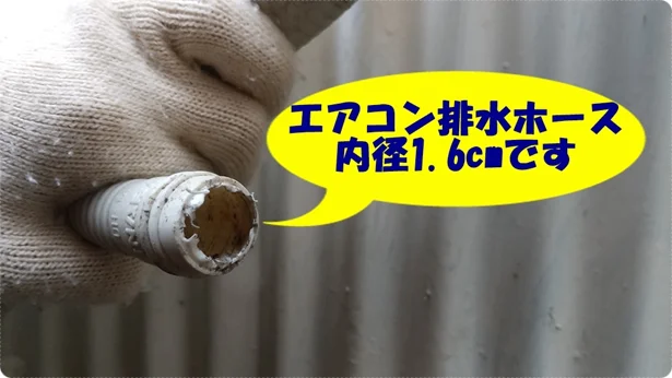 内径1.6cmのエアコンホースに「エアコン排水ホース用防虫キャップ」を装着!